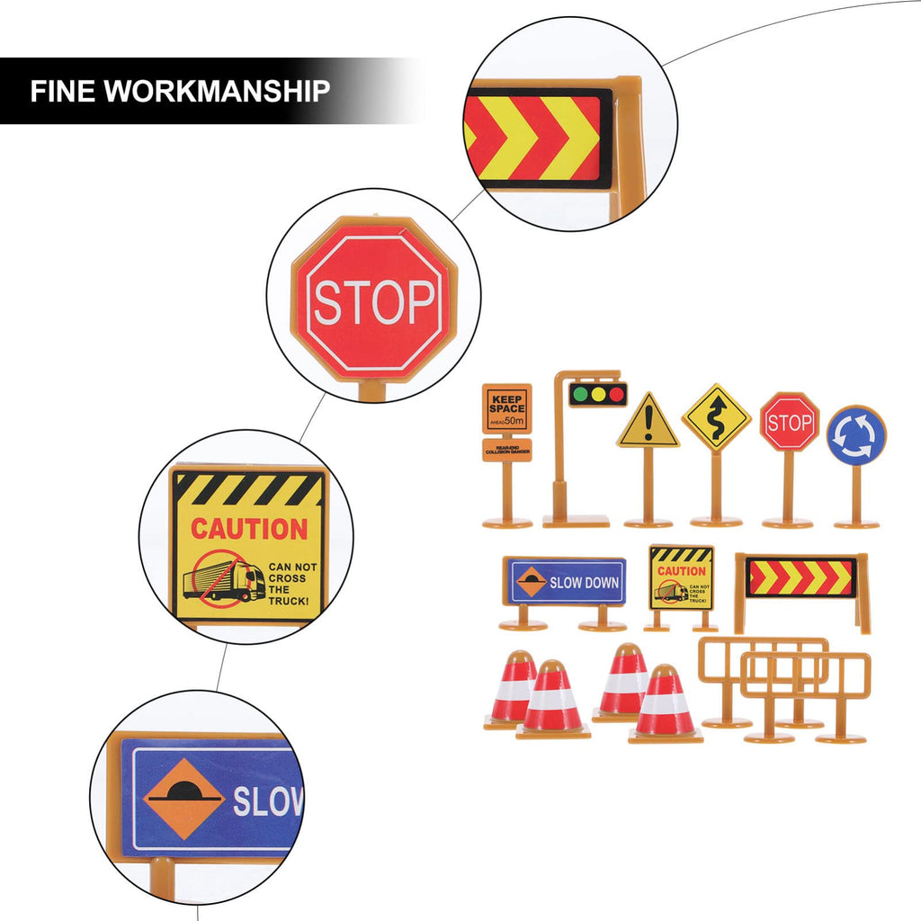 iplusmile Kids Traffic Signs Playset: 30pcs Street Traffic Cone Barricade Signs Crosswalk Signal Educational Mini Toys for Boys Girls, Ages 3+