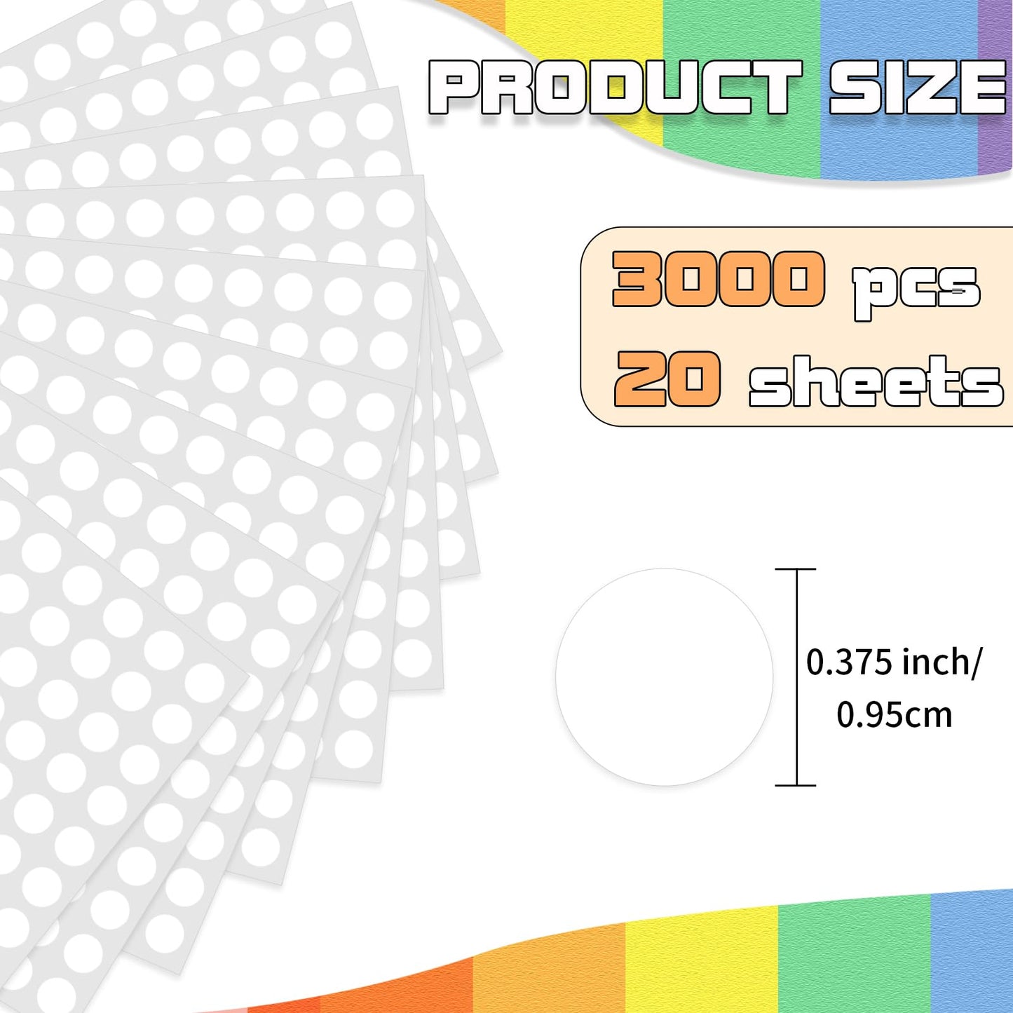 Starboling Dot Stickers - 3/8 Inch White Circle Labels, 3000pcs Self-Adhesive Writable Color Coding Round Labels for Office, Classroom, Garage Sale 0.375''