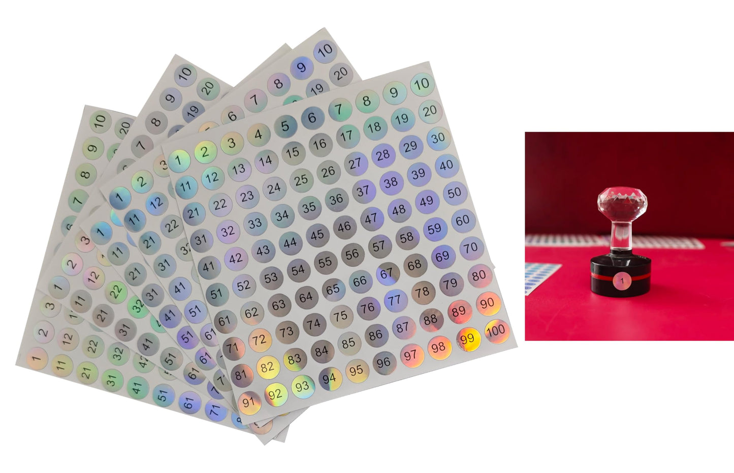 15PCS 1 to 100 Reflective Laser Small Circular Continuous Digital Stickers/self-Adhesive Inventory Storage Organization Label Stickers, Durable and Easy to Stick Reflective Numbers
