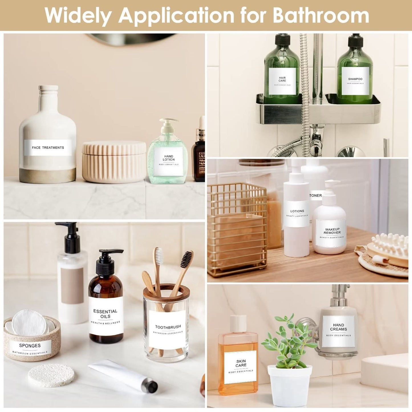 Cludoo 372 PCS Preprinted Minimalist Home Laundry Bathroom Labels for Organizing with DIY Blank Labels, Waterproof Oil Resistant Stickers for Bathroom Laundry Home Beauty Organization Supplies Labels Bathroom Label