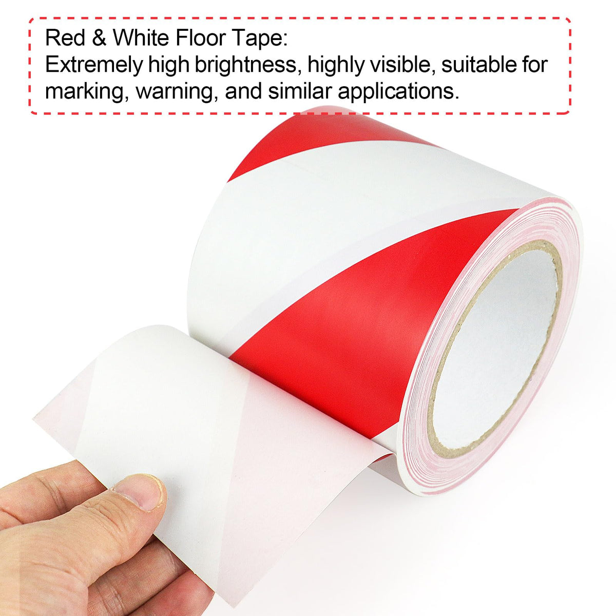 BOMEI PACK Floor Marking Tape 4 Inch x 108FT Red & White Warning Safety Stripe Tape for Walls, Floors, Pipes, Warterproof Caution Tape Ideal for Marking Hazardous Areas, Equipment