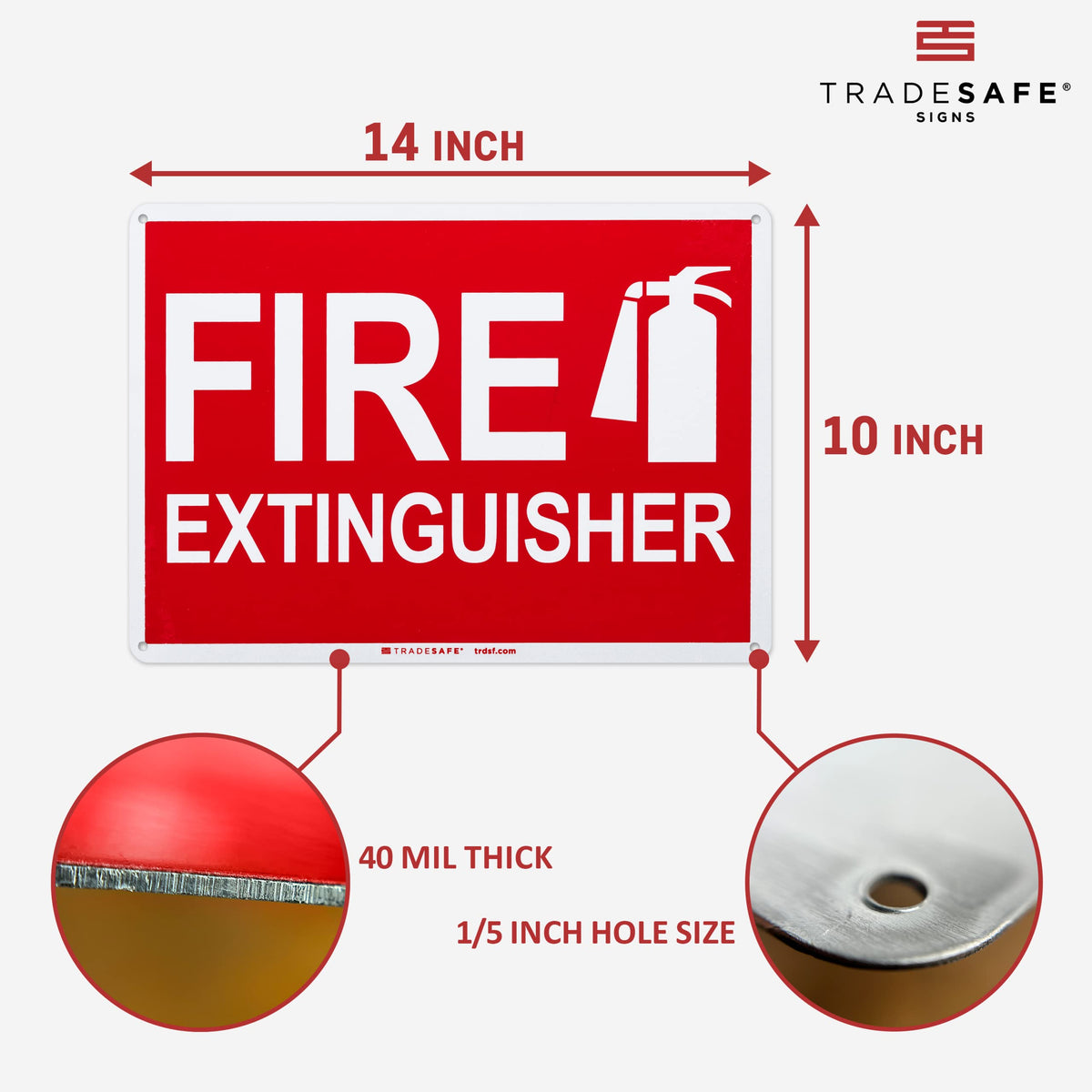 TRADESAFE Fire Extinguisher Sign - Fire Sign with Fire Extinguisher Logo, Quick Install Aluminum Safety Sign, Light Reflective, UV-Resistant, Waterproof, 14” X 10” Fire Safety Signs For Business Fire Extinguisher 14x10in