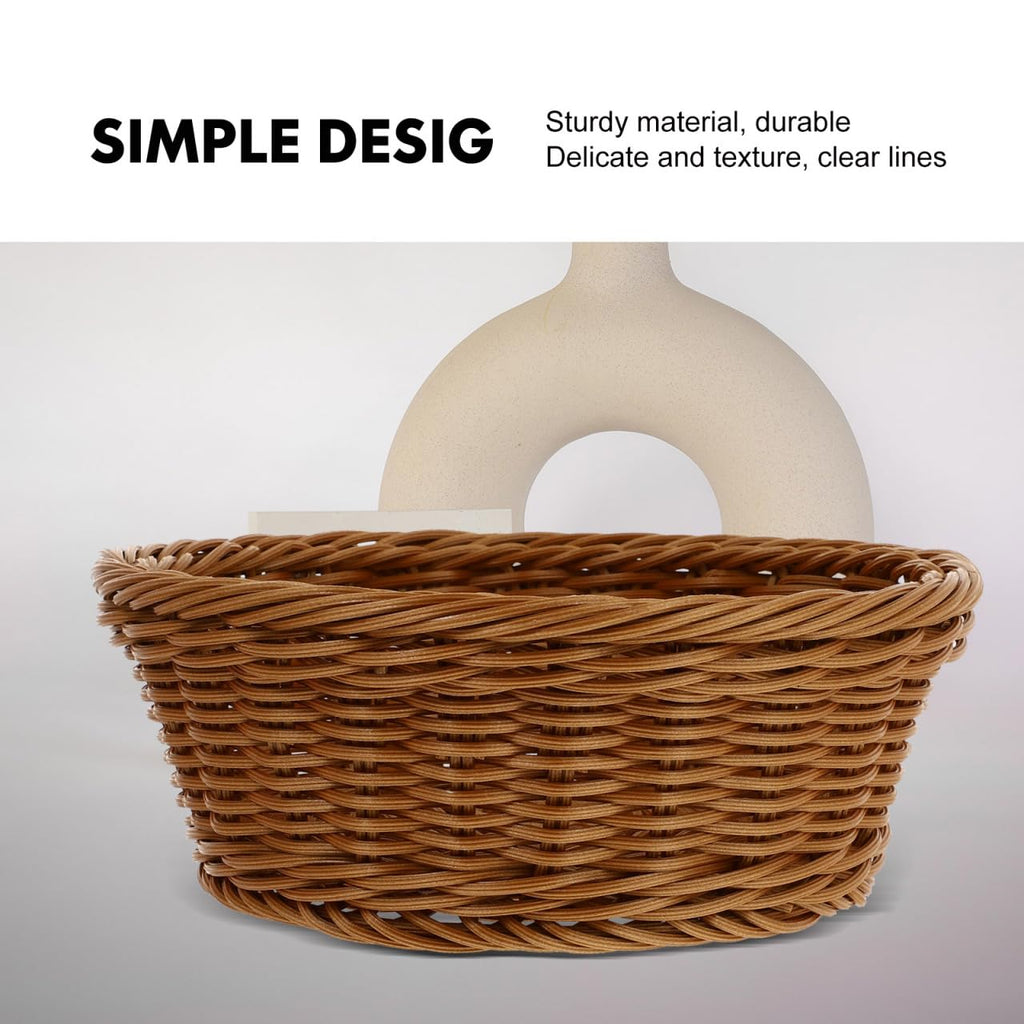 Round Woven Storage Basket 9.92 X 9.92 X 3.14 in Imitation Rattan Bread Holder for Kitchen Counter Snacks Fruits Candy Bakery Display Household Serving