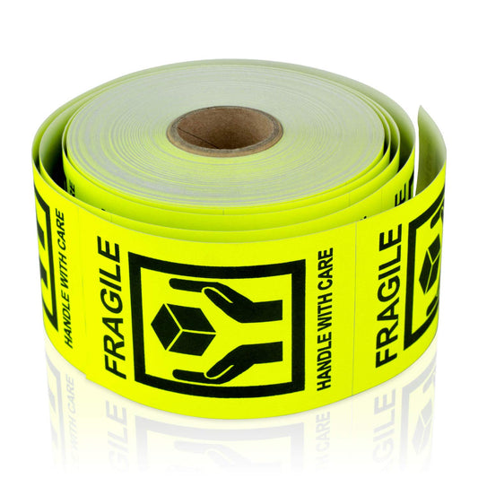 1200 Fragile Stickers - 2 x 3 inch, Handle with Care - Fragile Stickers (Neon Yellow) for Shipping, Package Handling, Moving Fragile Caution Sticker - 4 Rolls Fragile, Handle with Care 1200 Labels
