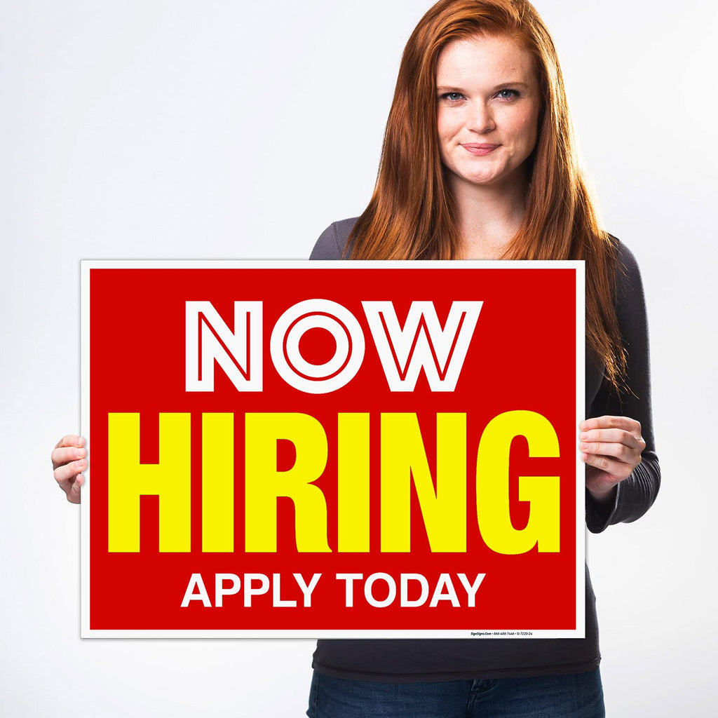 Now Hiring Sign, Help Wanted Signs for Business, (2 Pack) Double Sided Plastic 18x24 2 PK