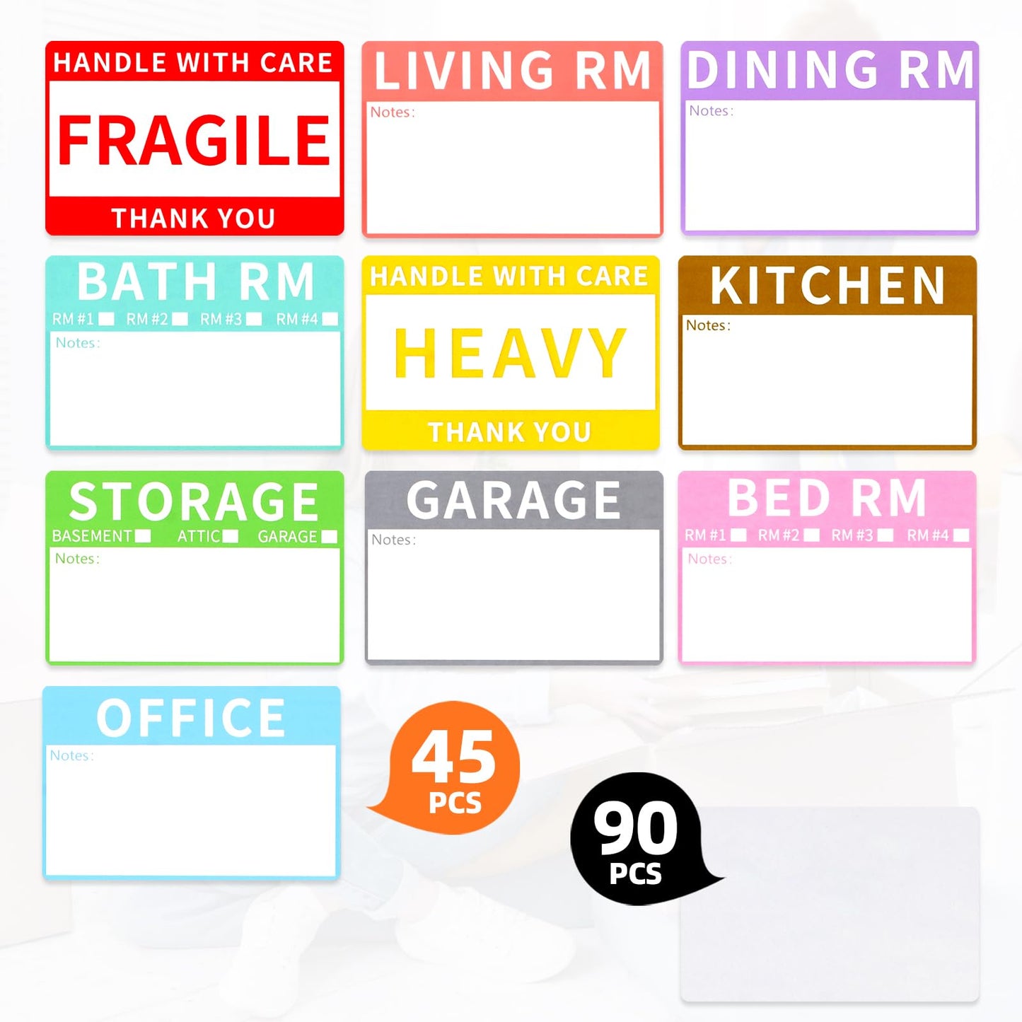 AZUREAL 540P Moving Labels, 10 Color Coded Moving Stickers Including Fragile, Heavy and Blank Labels, 2'' x 3'' Packing Labels for Moving Boxes, Moving Supplies, Wardrobe Boxes, Apartment Sticker