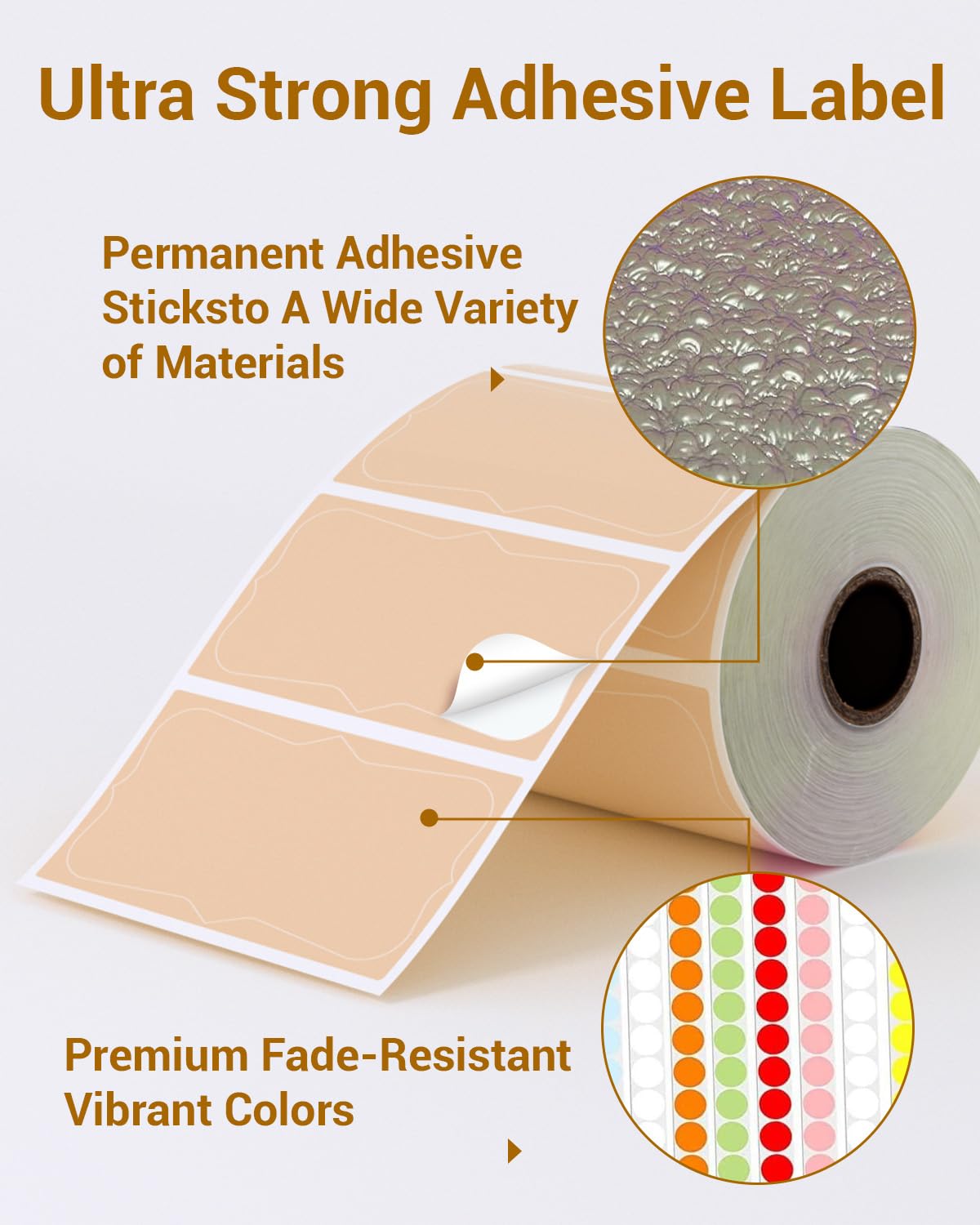 2" White Round Label Stickers Roll with Brown Thermal Labels for Shipping Label Printer