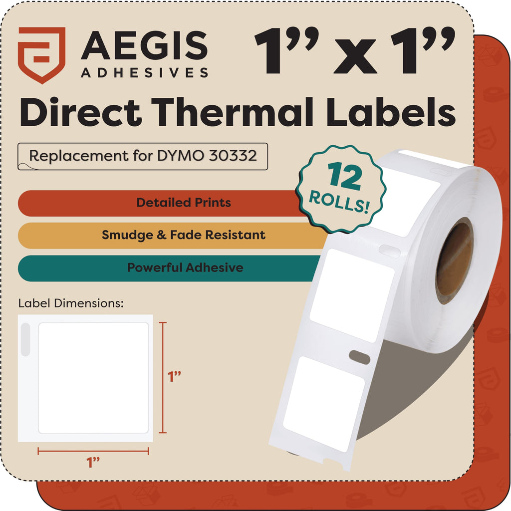 Replacement for DYMO 30332 (12 Rolls, 9000 Labels) - 1" X 1" Direct Thermal 1" X 1" - 30332