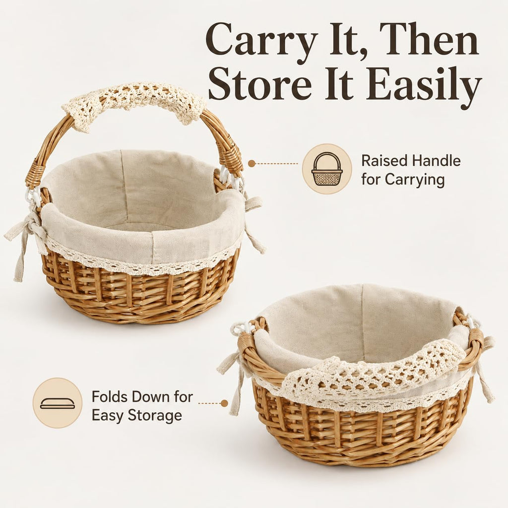 10.2-Inch Empty Round Wicker Easter Basket with Fabric Liner