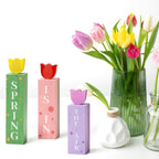 3 Pcs Spring Tulips Wood Table Decor Tulip Flower Block Signs Hello Spring Flowers Table Centerpieces Tulips Spring Holiday Decoration for Home Kitchen Office Desk Easter Decor Spring Tulip
