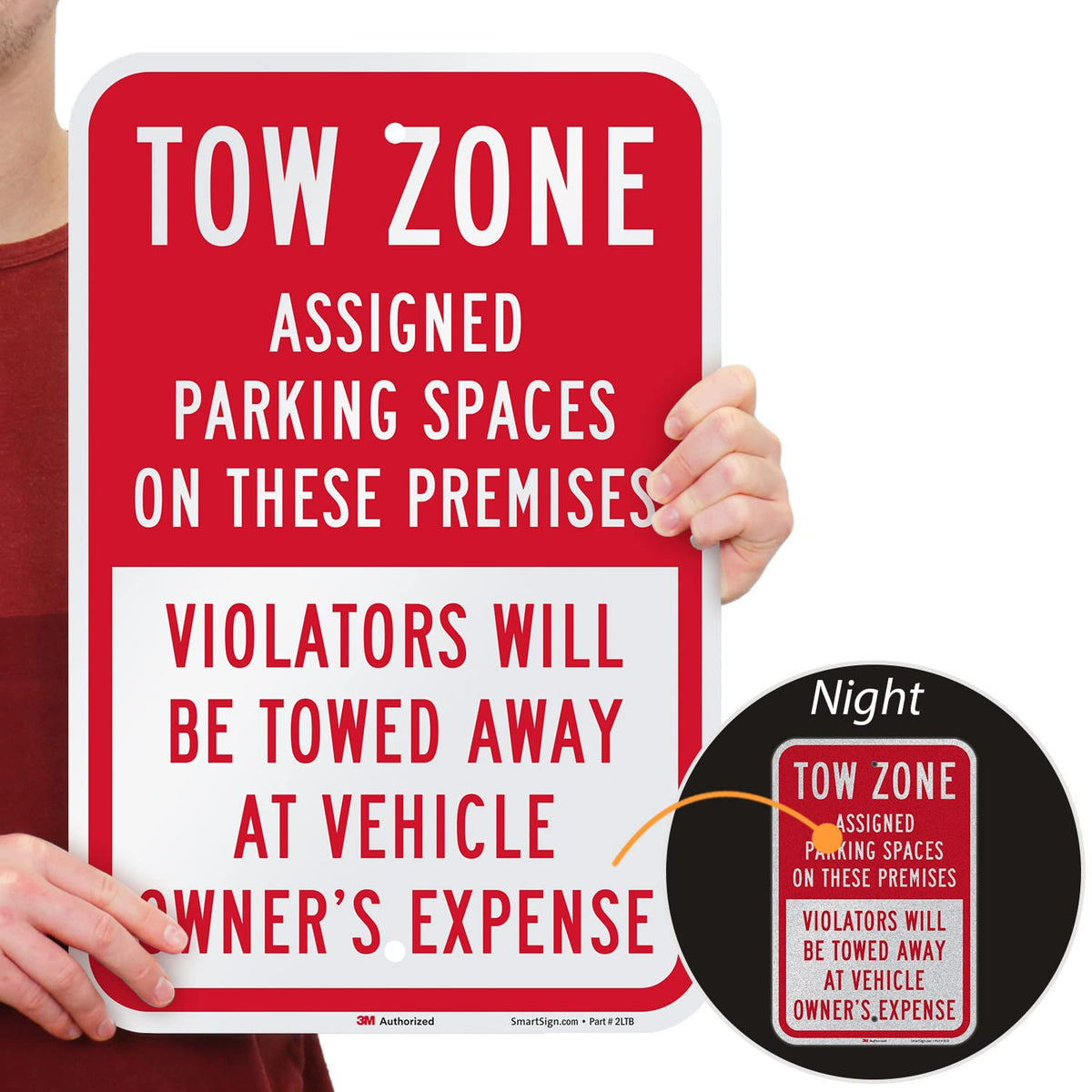 SmartSign - K-8705-EG-12x18 Tow Zone - Assigned Parking Spaces, Violators Towed Sign By | 12" x 18" 3M Engineer Grade Reflective Aluminum 12" x 18" 3M EG Reflective Aluminum