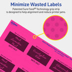 Avery Printable Square Labels, Sure Feed Technology, 2" x 2", Neon Magenta Labels, Print-to-The-Edge, Laser/Inkjet Printable, 240 Total, Great for Jars and Packaging 240 labels