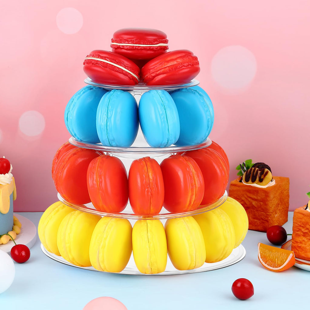 Juexica 2 Pcs Round Macaron Display Tower Stand 4 Tiers