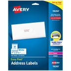 Avery ID Labels, Sure Feed Technology, Permanent Adhesive, 2" x 2-5/8", 225 Labels (6572) & Easy Peel Printable Address Labels with Sure Feed, 1" x 2-5/8", White, 750 Blank Mailing Labels (18260)