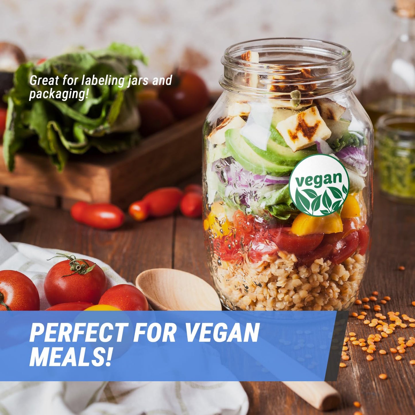 Vegan Sticker Label - Sticker for Vegan Food and Vegan Products for Restaurants, Bakeries, Meal Prep - 300 Count Roll 2 Inch Circle
