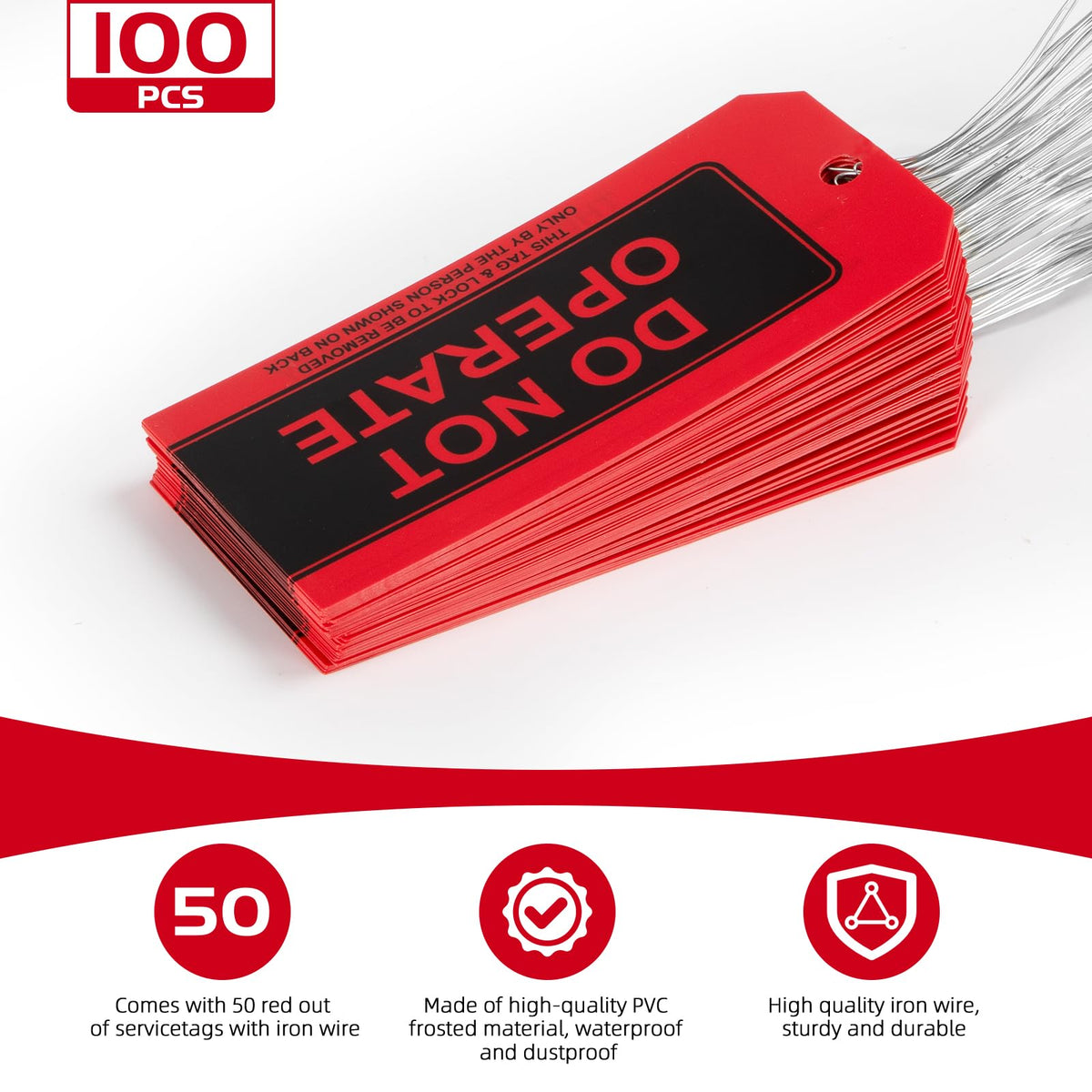 Lock Out Tags,100-pk Tagout Tags with Wires Attached,Tear & Water Resistant PVC-Plastic-Danger Do Not Operate 100