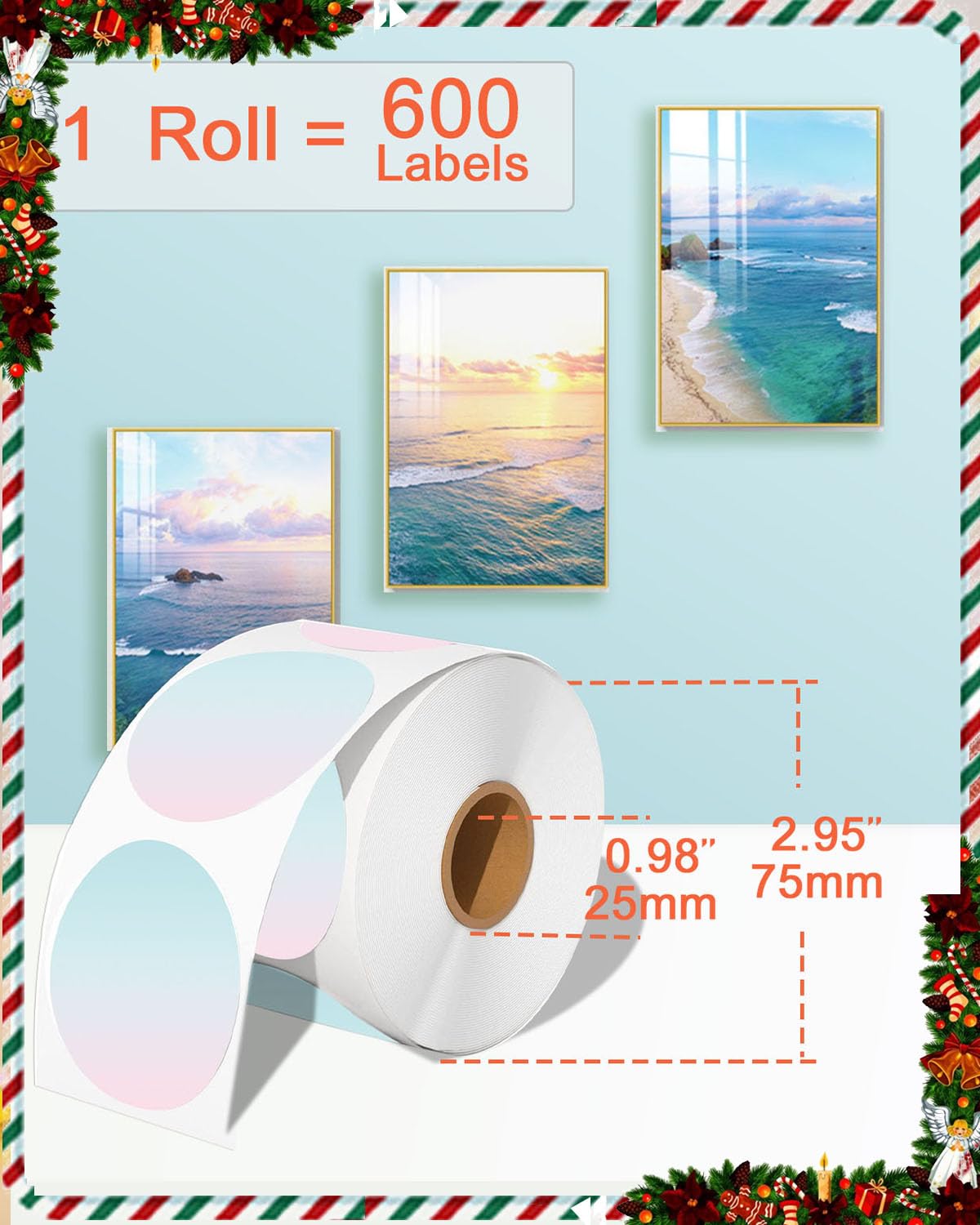 2PCS 2''×2'' Round Thermal Sticker Labels, Self-Adhesive 2 Inch Circle Thermal Labels, Multi-Purpose Sticker Labels for DIY Logo Design,Name Tag,QR Code, 600 Labels/1 Roll,Gradient