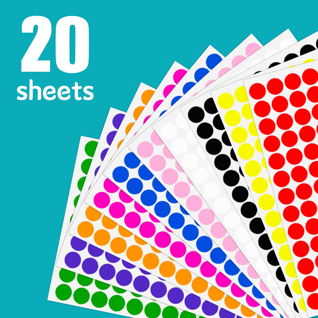 2340 PCS Colored Dot Stickers 1/2" Round Circle Coding Labels Multicolored 1/2 Inch