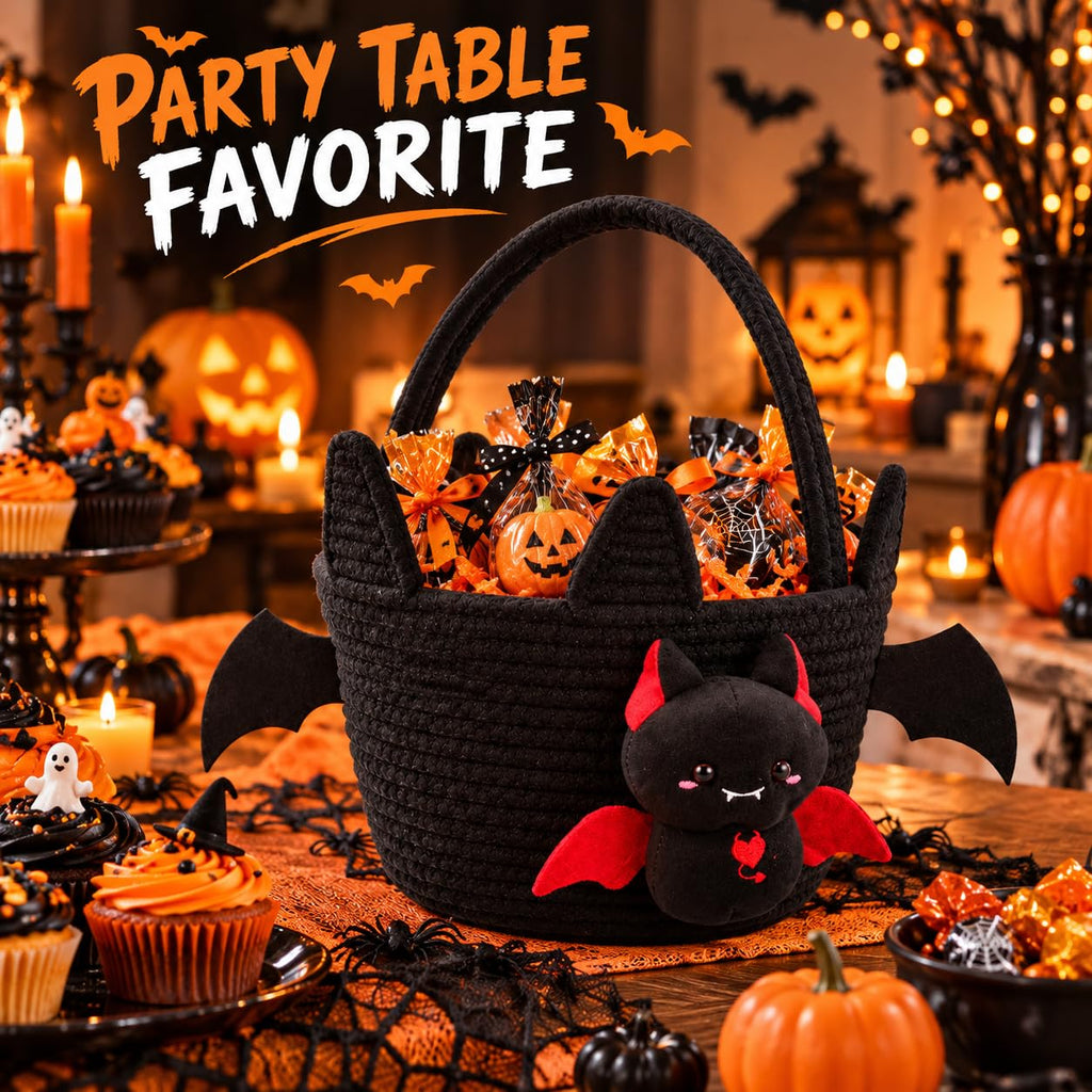 Operitacx Halloween Bat Candy Basket, Trick or Treat Bucket with Handle