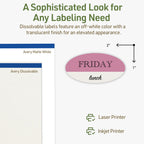 Avery® Dissolvable Oval Labels, Sure Feed® Technology, 1" x 2", Matte White, Print-to-The-Edge, Laser/Inkjet Printable, 600 Labels Total
