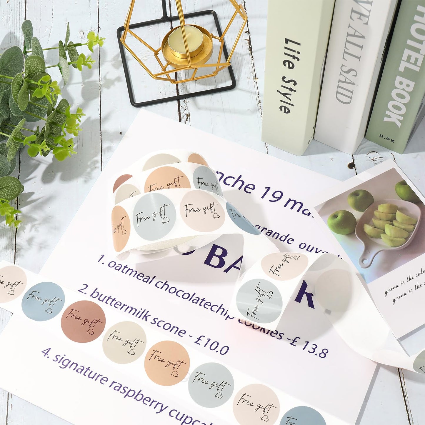 Whaline 1000Pcs Boho Gift Sticker Roll Morandi Style Self-Adhesive Gift Heart Stickers for Small Business 1.5 Inch Simple Elegant Round Seal Sticker Label for Envelopes Sealing Party Favor