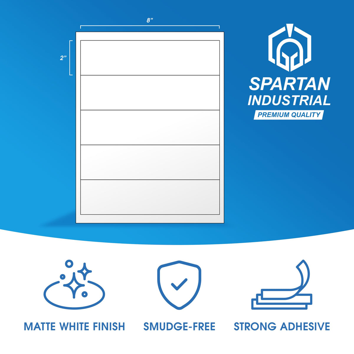 8x2 Matte White Printable Water Bottle Labels (100 Sheets, 500 Stickers) 8" X 2" 500 Labels