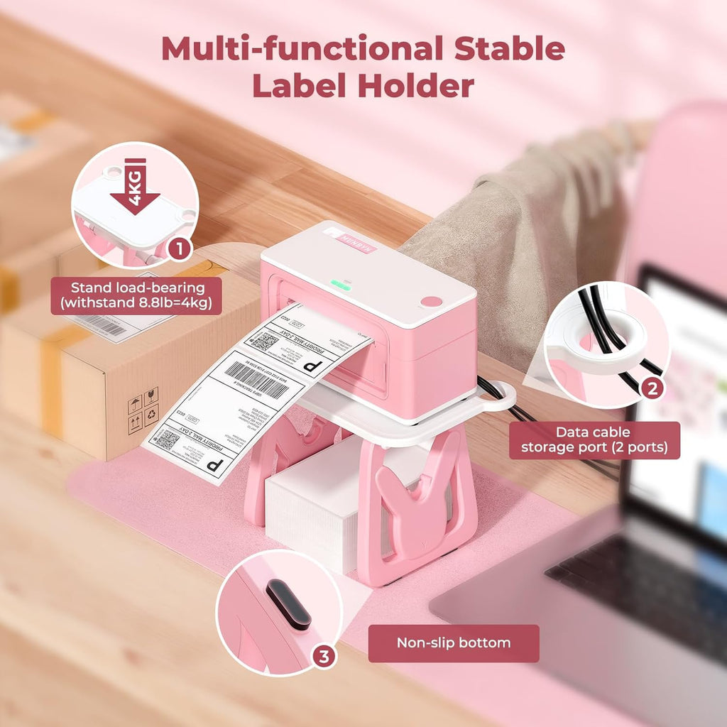 MUNBYN Thermal Label Holder for Rolls and Fanfold Labels White and Pink