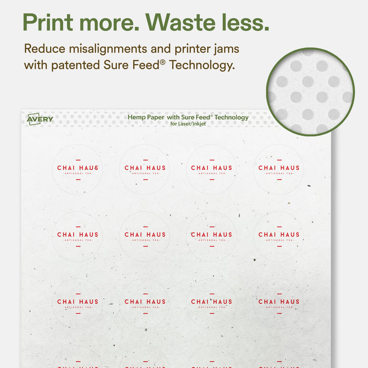 Avery Printable Round Hemp Labels with Sure Feed Technology, 1-1/2" Diameter, Off-White, Print-to-the-Edge, Laser & Inkjet Compatible, 400 Total, Great for Product Branding, Packaging, and More Hemp Paper 400 Labels