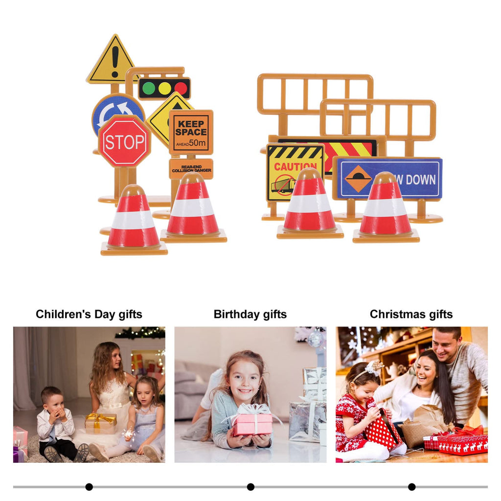 iplusmile Kids Traffic Signs Playset: 30pcs Street Traffic Cone Barricade Signs Crosswalk Signal Educational Mini Toys for Boys Girls, Ages 3+
