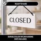 Open Closed Business Sign – Double Sided Real Ash Wood Hanging Open Sign for Storefront Door or Window - White Minimalist We Are Open Sign - 10 x 4 Inch