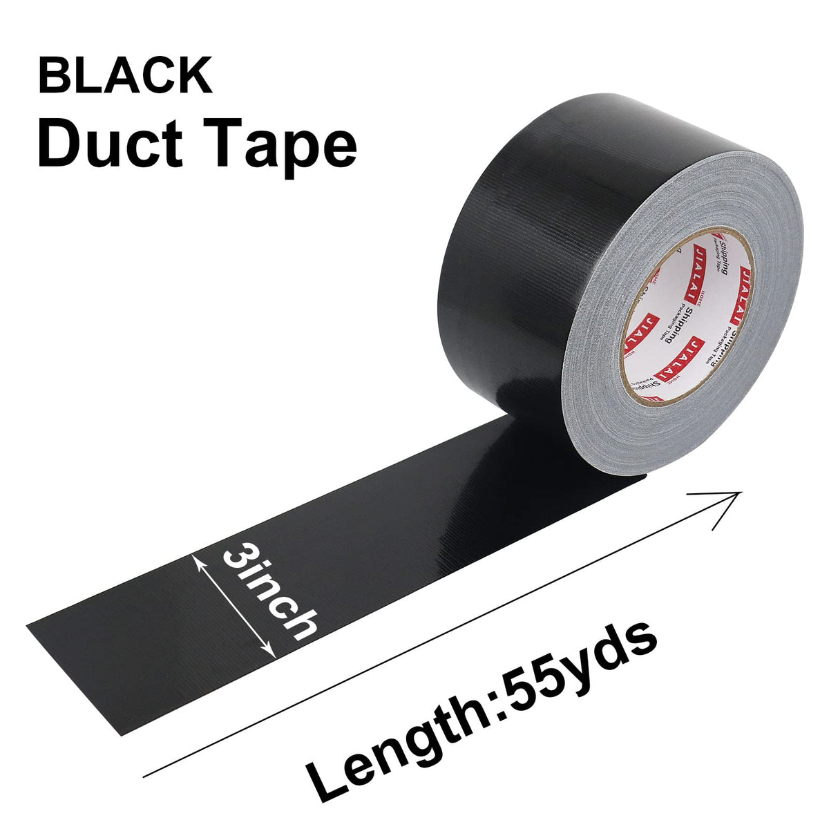 JIALAI HOME Black Duct Tape 3 Inch Wide, Industrial Grade 3 inches x 55 Yards (164 ft), 9 Mil Heavy-Duty, Waterproof, Strong, Flexible, No Residue, for Crafts & Home Improvement