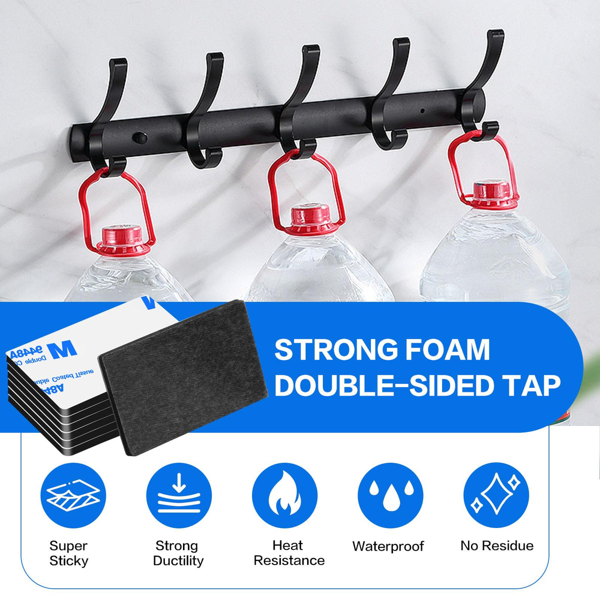 100 Pcs Double Sided Adhesive Pads,Heavy Duty Mounting Tape, 3mm Thickness Pre-Cut Foam Tape,Super-Sticky Black Strong Pads Rectangle Shape Waterproof for Walls Picture, Car, Home, Office 1.97x1.18 100