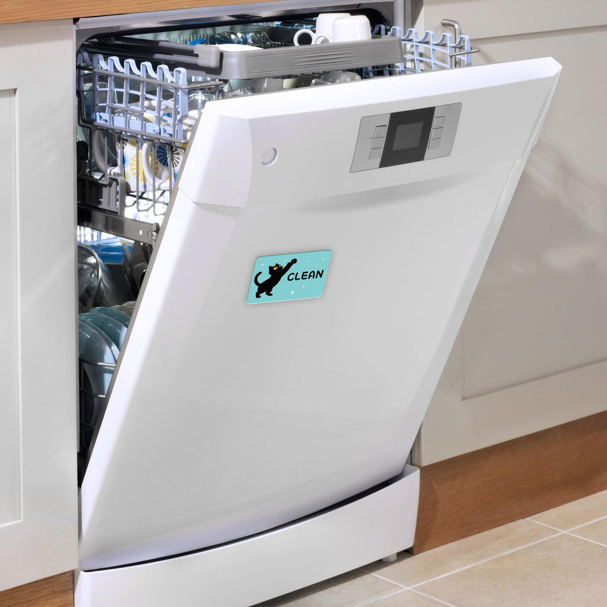 Clean Dirty Magnet for Dishwasher Black Cat