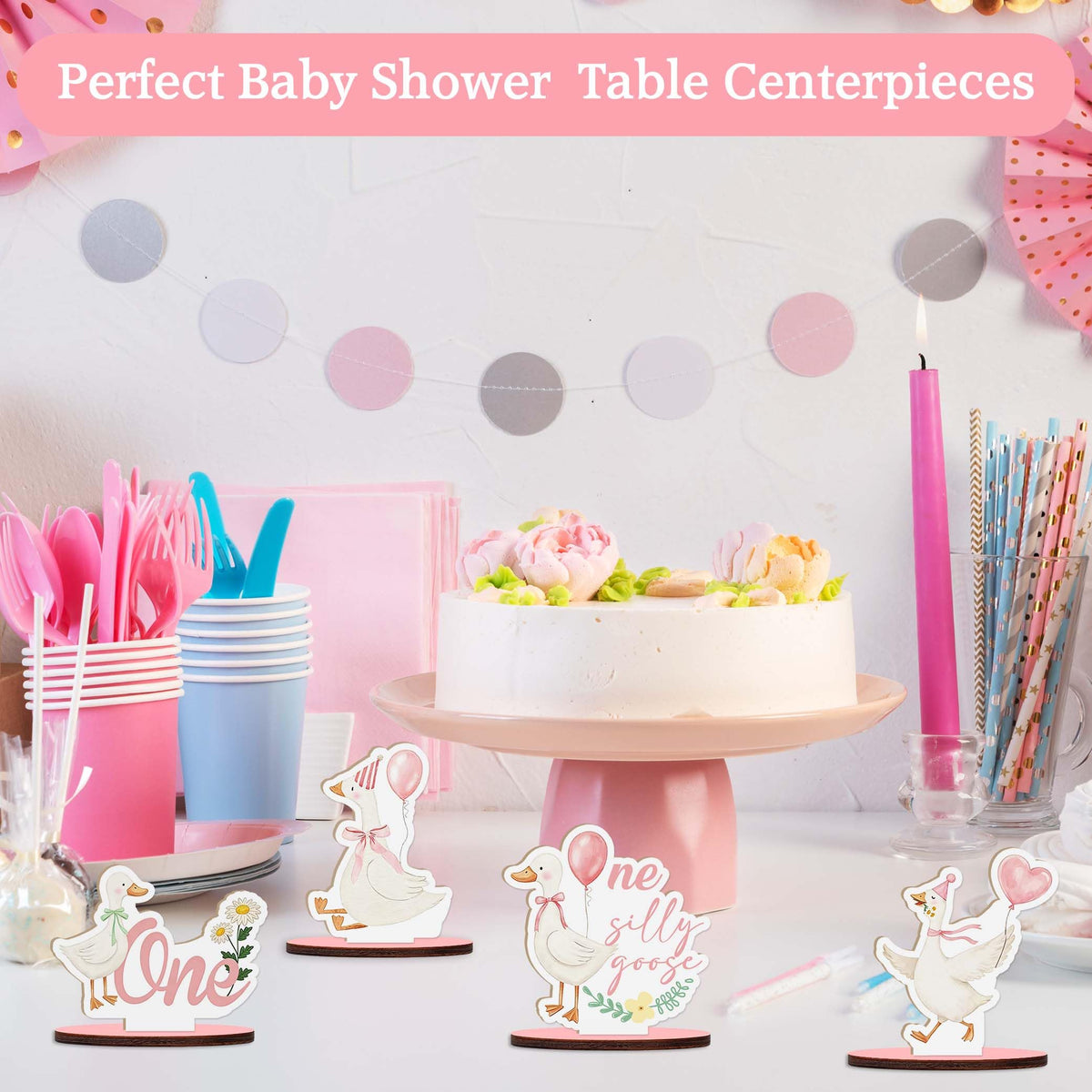 9Pcs Silly Goose Baby Shower Decorations,One Silly Goose Wood Table Centerpiece,Cute Tabletop Detachable Sign Tiered Tray Decor for Baby Shower Gender Reveal Birthday Party Favor Supplies