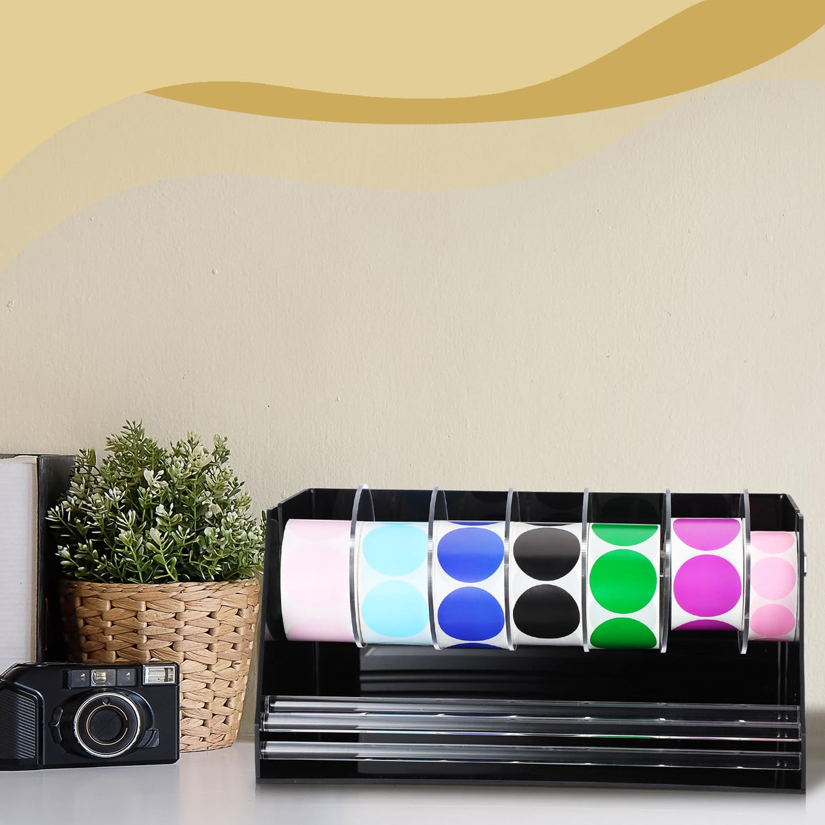 Feifeiya Adjustable Label Dispenser Acrylic Sticker Roll Dispenser, 7 Disks