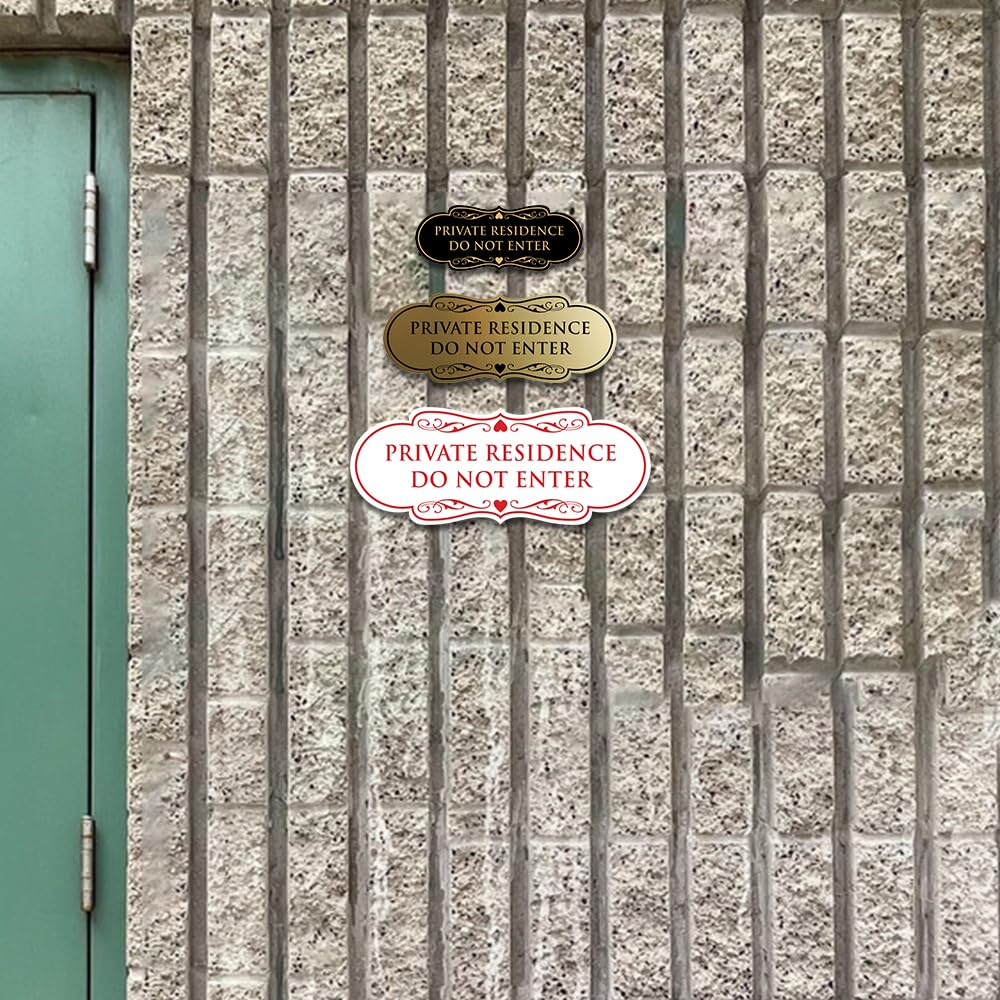 Signs ByLITA Designer Private Residence Do Not Enter - Home Security Sign (Brushed Silver) - Large 2 Pack Brushed Silver Large (3.5" x 9")