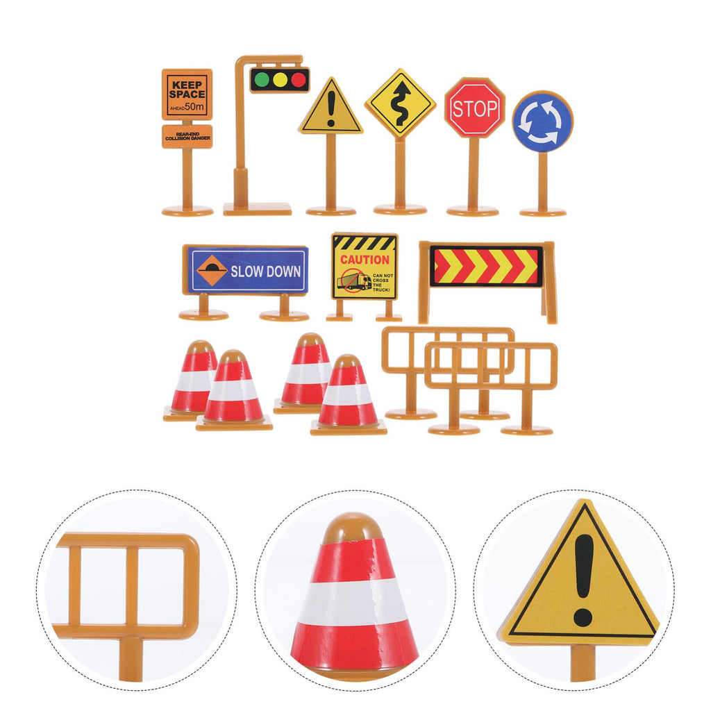 iplusmile Kids Traffic Signs Playset: 30pcs Street Traffic Cone Barricade Signs Crosswalk Signal Educational Mini Toys for Boys Girls, Ages 3+