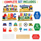 5 Pcs Back to School Decorations, Wooden Table Sign Set, First Day of School Desk Decor for Classroom Teacher Office Homeschool Bus–double-sided
