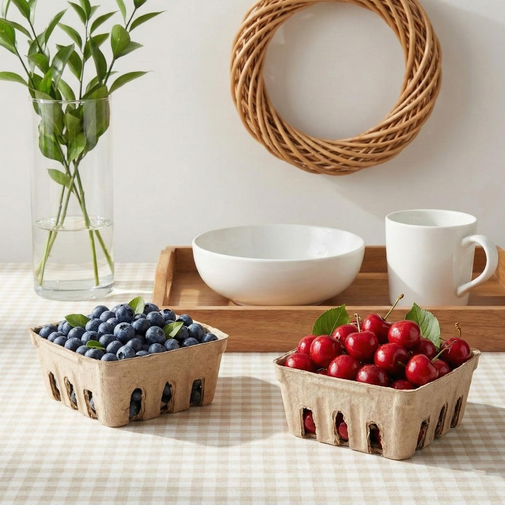 15 Pack Natural Pulp Fiber Berry Basket, Small Vented Produce Baskets