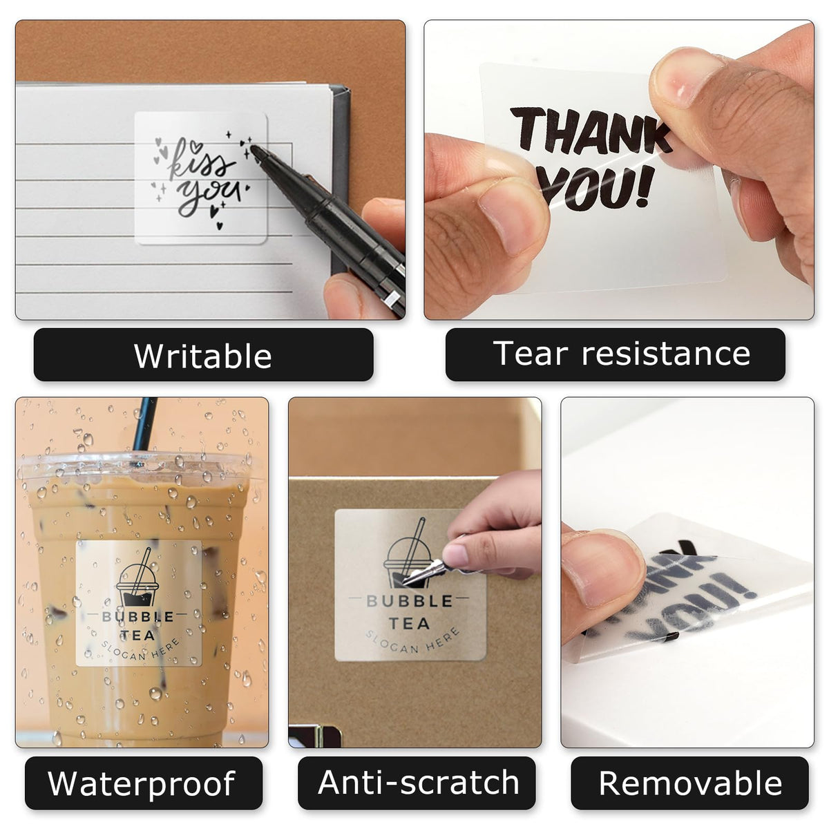 Clear Thermal Labels Vinyl 2 × 3 Inch & 2 × 2 Inch Bundled