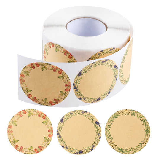 BESARME 600 Pcs 2" Canning Jar Labels Gift Tags Stickers Kraft Labels for Jar Floral Stickers Jars Lids Spice Bottle Stickers Brown