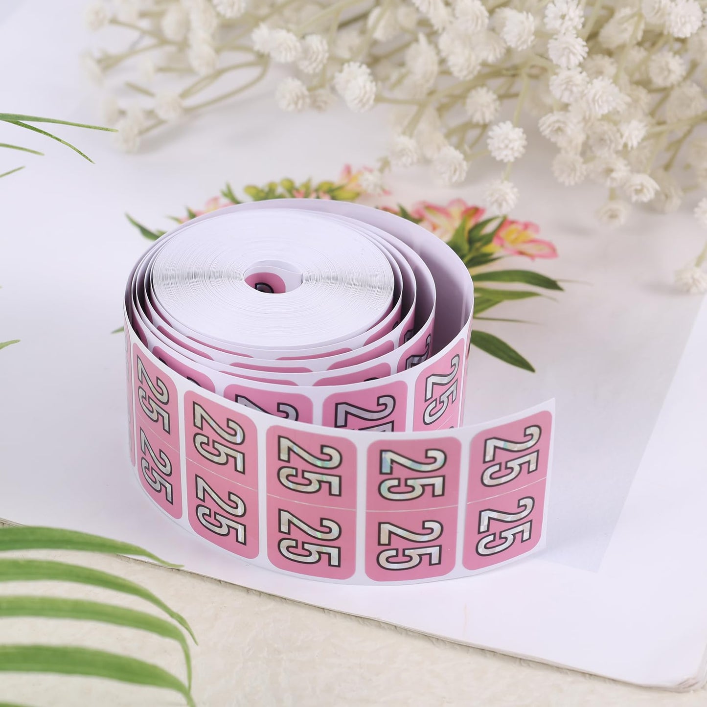 500pcs/Roll 2025 Year Stickers, Holographic File Folder Year Labels Color Coded Number Stickers Self Adhesive 25 Year Labels for Tabs Chart File Folders Office Supplies (Pink) Pink