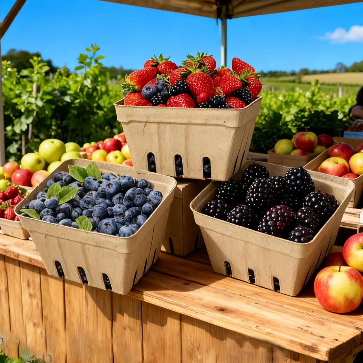 30 Pack Natural Pulp Fiber Berry Baskets, Vented Produce Containers Berry Baskets (30 Pack)