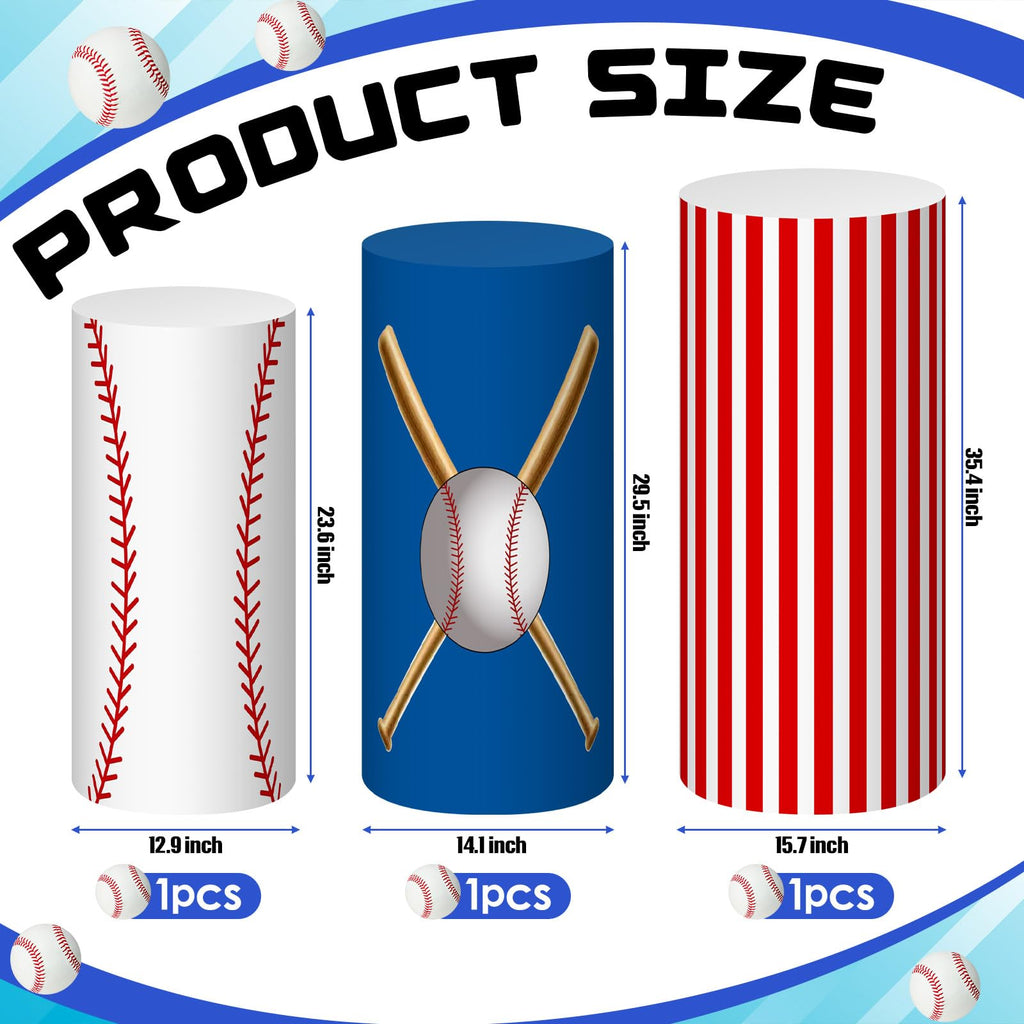 Frienda 3 Pcs Halloween Cylinder Cover Wraps for Dessert Table, Baseball White Blue Red