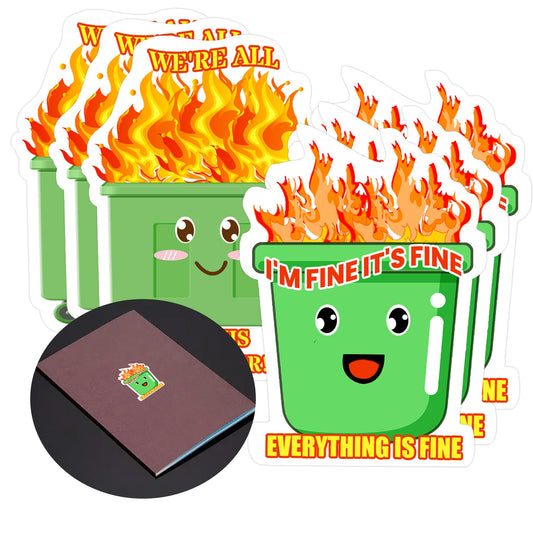 8 Pack It's Fine I'm Fine Everything is Fine Sticker Vinyl Stickers - 3 Inch Funny Fire Dumpster Sticker Inspiration Motivation Gift Decoration Laptop Labels Bumper Stickers