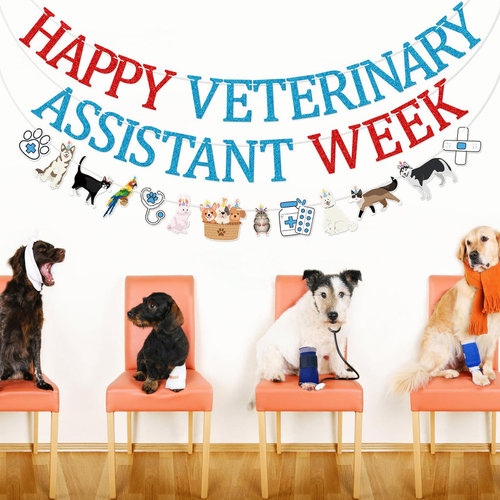 Qttier Happy Veterinary Assistant Week Banner, Pre-strung