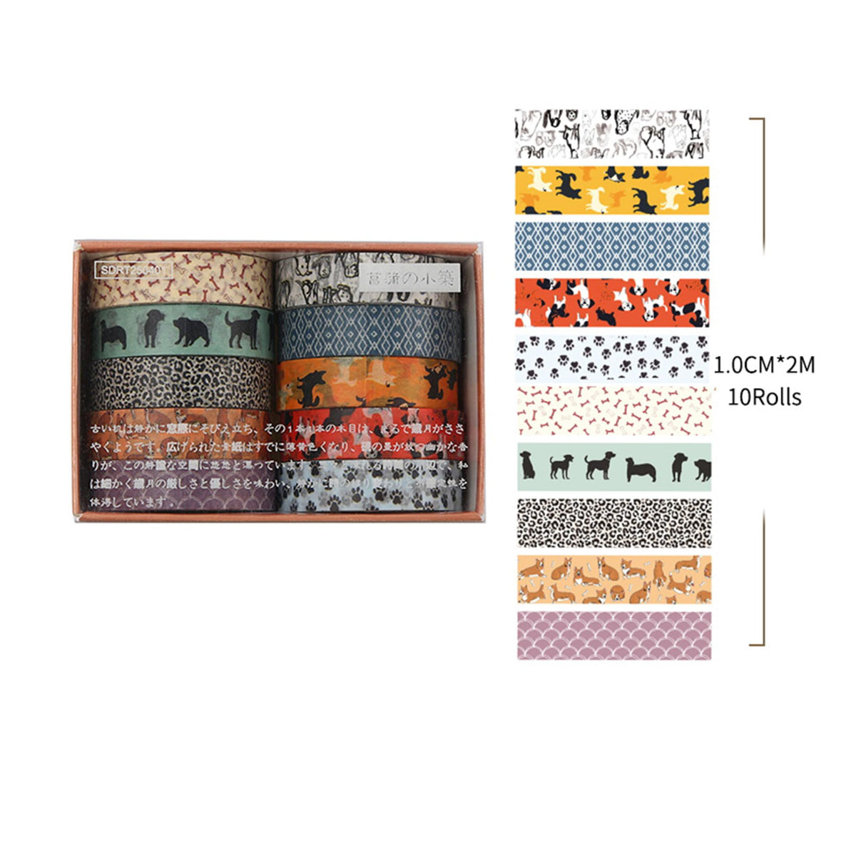 10 Rolls Skinny Washi Tape Set Texture Arts Adhesive Tapes Basic Patterns Decorative Masking Tape Sets for Craft, Kids, Scrapbook, DIY, Gift Wrapping (Style Two) Style Two
