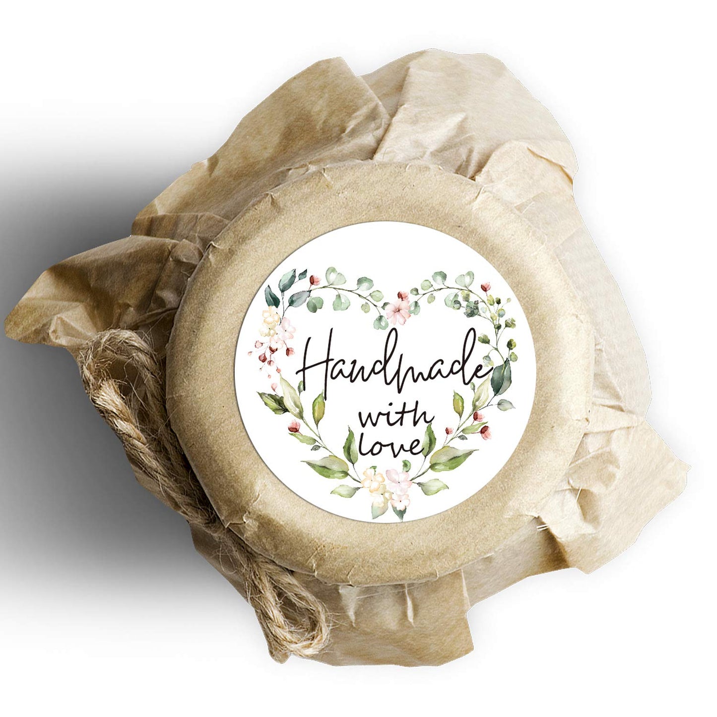 Greenery Handmade Labels, 1.4 In Round, 500 Adhesive Labels per Roll, Handmade Packaging