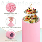 Set of 3 Light Pink Cylinder Spandex Stand Covers, Plinth Stand Cover for Party Wedding Birthday Decoration, Only Contains Cylinder Covers (Elastic Fabric - Large)