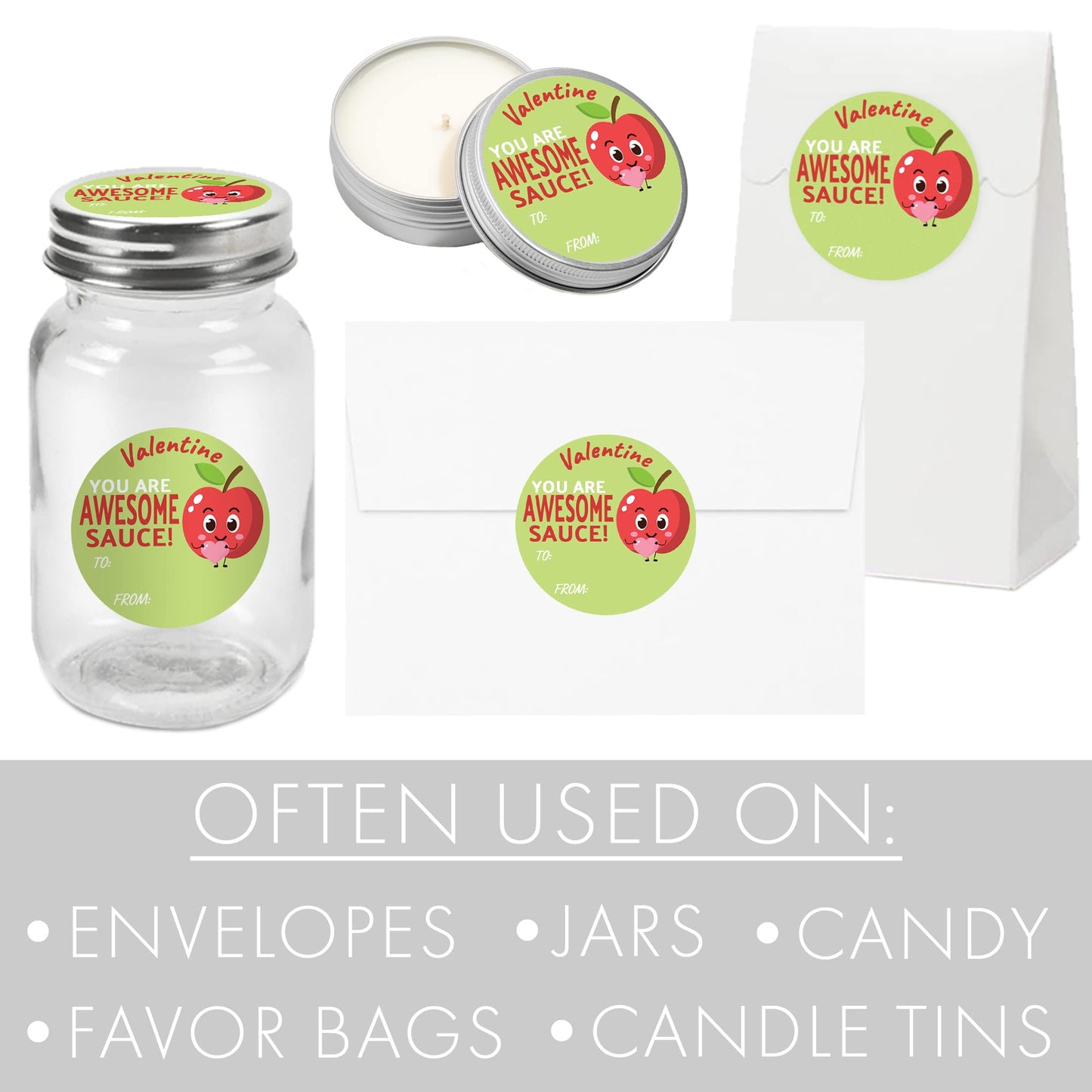 Awesome Sauce Valentine's Day Stickers for Kids, Apple Sauce to from Valentine Label Stickers - 40 Count